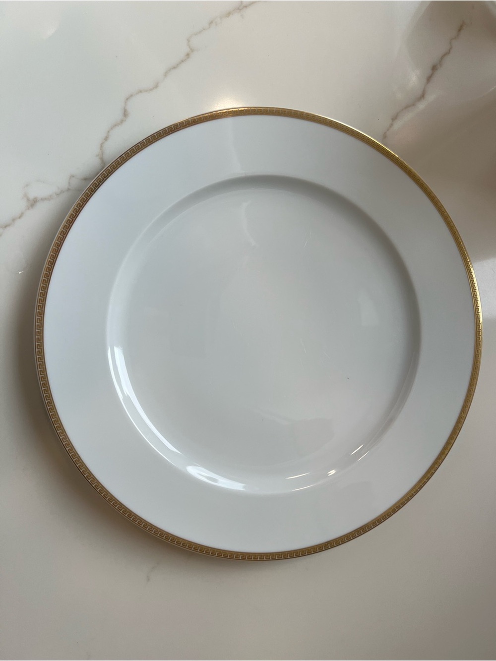 Versace White Porcelain Dinner Plate with  Greek Gold Key Band- 12 inch